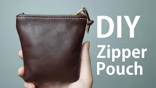 Making a HANDMADE Small Zipper Pouch | FREE PATTERN | Leather Coin Pouch | Leather Craft