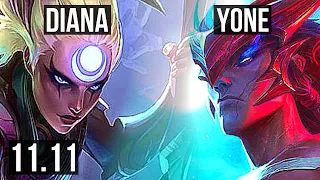 DIANA vs YONE (MID) | 19/2/4, Rank 7 Diana, 6 solo kills, Legendary | KR Challenger | v11.11