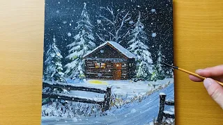 Easy Acrylic Painting Technique / Falling Snow Acrylic Painting #182