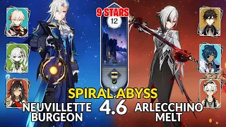 New 4.6 Spiral Abyss│Neuvillette Burgeon & Arlecchino Melt | Floor 12 - 9 Stars | Genshin Impact