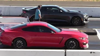 2018 ZL1 vs Shelby GT350 ,Stock vs Stock ,Street tires ,1/4 mile drag race