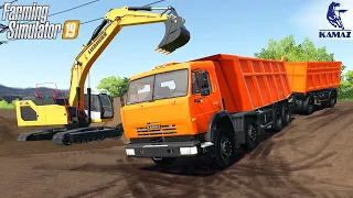Farming Simulator 19 - KAMAZ Tandem Dump Truck Moving Dirt
