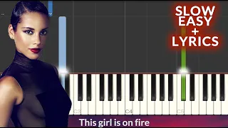 Alicia Keys - Girl on Fire SLOW EASY Piano Tutorial + Lyrics