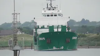 General cargo ship SWAMI 90 x 13m leaving Mornington 26 May 2024.