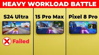 S24 Ultra vs iPhone 15 Pro Max vs Pixel 8 Pro - Heavy Workload Test (Speed, Battery & Thermals)