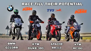 Bmw G310RR Vs Apache RR310 Vs Ktm RC390 Vs Duke 390 | Top End Battle | Quad Battle