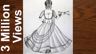 How to draw a Traditional Girl with Dandiya Dance | Indian Girl drawing | girl drawing