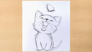 Cute kitten with Butterfly pencildrawing/cat drawing@TaposhiartsAcademy