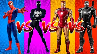 SUPERHERO COLOR DANCE CHALLENGE Spider-Man vs Venom Spider-Man vs Iron Man vs Warrior Iron Man