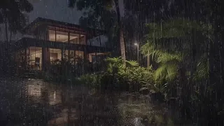 Cozy Villa | Sound of Rain Falling Softly at Night for Sleep, Study, Meditation - Natural Sounds