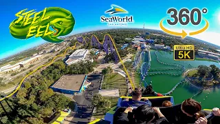 VR 360 5K Steel Eel Roller Coaster On Ride Back Seat POV SeaWorld San Antonio 2021 10 30