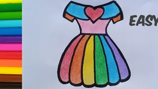 Easiest drawing and coloring beautiful and cute dress 🥻👗 for kids|Drawing tutorial for Kids|Toddlers