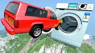 BeamNG Drive Fun Madness - Crazy Vehicles Giant Ramp High Speed Jumping Into Working Washing Machine