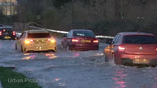 Drivers tackle flood water in Gloucestershire as Tewkesbury nearly cut off