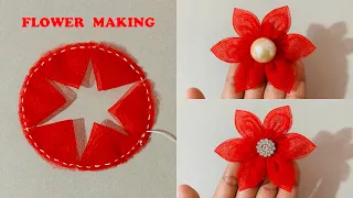 DIY: Easy Tricks Fabric Flowers Making | Net fabric flowers | Craft design fashion | Net Flower