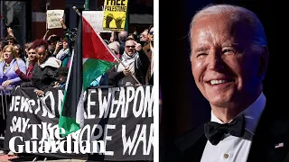 Joe Biden roasts Trump at White House correspondents’ dinner as hundreds protest outside