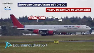 European Cargo, Maleth - Aero Airbus a340-600, Close Up Heavy Departure From Bournemouth 4K