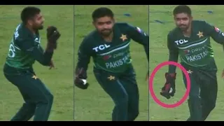 Babar Azam fielding wearing wicket keeper Gloves ||Babar Azam illegal Fielding