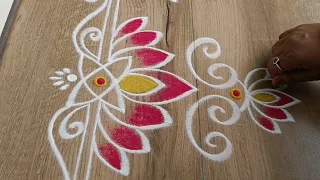 Easy border rangoli designs | Sravanamasam muggulu | Friday rangoli | Lotus rangoli for Lakshmi puja