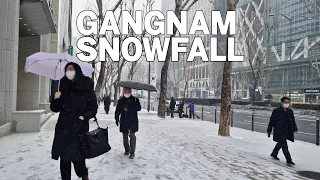 [4K]  Snowy gangnam -First  heavy snowfall walk  in gangnam 19 January 2022 seoul south korea