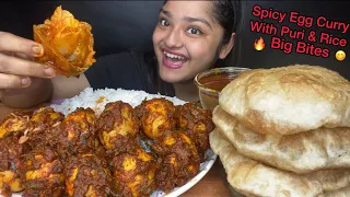 SPICY EGG GHEE ROAST CURRY 🔥 WITH BASMATI RICE AND PURI/LUCHI | BIG BITES MUKBANG| FOOD EATING SHOW