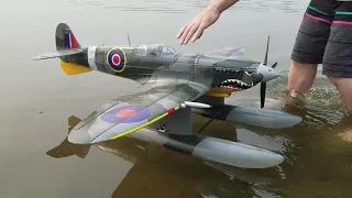 rc foam plane Spitfire near disaster.  gyro initialized on an uneven surface. don't do what I did!