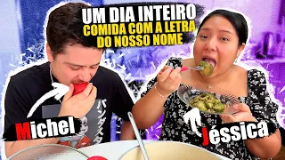 UM DIA INTEIRO COMENDO COMIDA COM AS LETRAS DOS NOSSOS NOMES | Jeru e Cheru