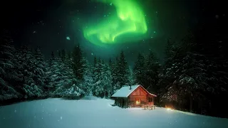 The Aurora Cabin ❄️ Ethereal Winter Ambience ◈ Relaxing Snow Sounds & Soft Music ◈ Northern Lights