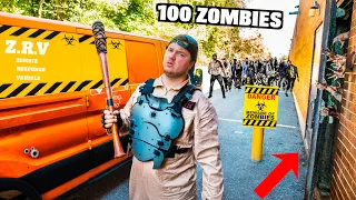 100 ZOMBIES VS MY ZOMBIE VAN! 24 Hour SURVIVAL Challenge!