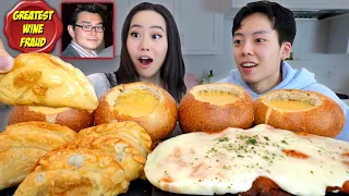 CHEESE COVERED SPICY FRIED CHICKEN + EMPANADA with CHEESY SAUCE BREAD BOWLS MUKBANG