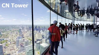 Toronto CN TOWER Inside Walk Around Viewing Deck, Glass Floor and CN Tower restaurant 4K travel vlog