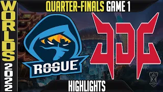 RGE vs JDG Highlights Game 1 | Worlds 2022 Quarterfinals | Rogue vs JD Gaming G1