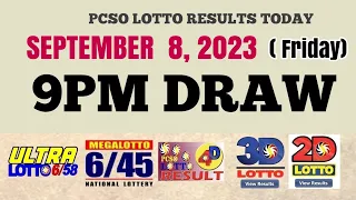 Lotto Result Today 9pm Draw September 8, 2023 6/58 6/45 4D Swertres Ez2 PCSO