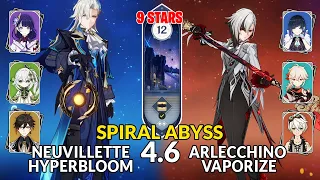 New 4.6 Spiral Abyss│Neuvillette Hyperbloom & Arlecchino Vaporize | Floor 12 | Genshin Impact