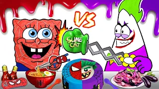 Red  Food VS Purple Food Challenge! | SPONGEBOB SPIDER-MAN | MUKBANG ANIMATION | SLIME CAT