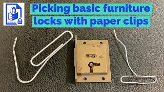 506. Demonstration how to pick open basic furniture cabinet wardrobe desk locks with 2 paper clips
