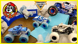 BIG & SMALL Monster Truck Toys | SNOW Downhill Racing & Playing at Park (Monster Jam & Hot Wheels)