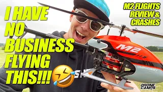 I HAVE NO BUSINESS FLYING THIS!!! - OMPHOBBY M2 V2 Helicopter - REVIEW, FLIGHTS, & CRASHES 🏆