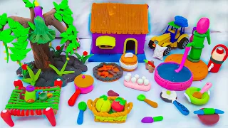 DIY How to Make Polymer Clay Miniature Village House, kitchen set, Tree, Charpai, Hand Pump, Tractor