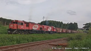 Trem com GT18MC e U20C1 "Namíbia" acelerando em Maringá (Parte 2/2)