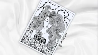 🌸Beautiful Girl Zentangle Art🌸 | Zendoodle | Doodle Art | Step by step