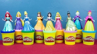 Ariel Elsa Anna Rapunzel Cinderella Snow White Aurora Tiana Belle Disney Princess Play Doh Dress Up