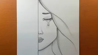 Desenho de menina triste muito fácil - desenhando uma menina chorando -  desenhar uma menina bonita