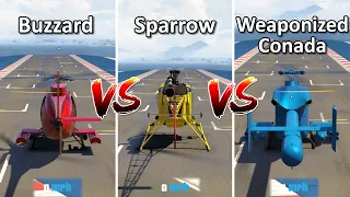 Buzzard Vs Sparrow Vs Weaponized Conada - Which is Best? GTA online San Andreas Mercenaries Update