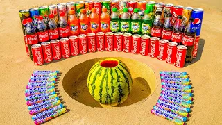 Watermelon vs Coca Cola, Different Fanta, Pepsi and other Sodas vs Mentos in Underground