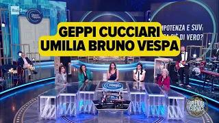 Geppi Cucciari umilia Vespa e crea un tavolo di sole donne per parlare di Suv e impotenza maschile