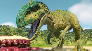 2x INDOMINUS REX vs 2x T-REX vs 2x INDORAPTOR (DINOSAURS BATTLE)  - Jurassic World Evolution 2