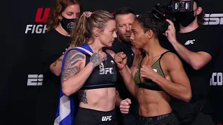 Joanne Wood vs. Taila Santos - Weigh-in Face-Off - (UFC Fight Night: Vieira vs. Tate)