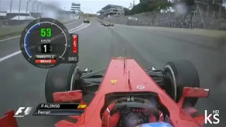 Fernando Alonso Start Brazil F1 2012 - Full Onboard (Natural Sounds) + Double Overtake