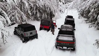 Bronco, Rivian, FJ40 and Jeeps Driving in Deep Snow | Oregon Backcountry